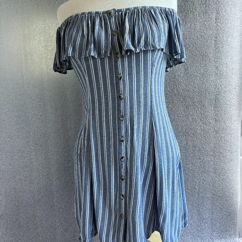Women's American Eagle blue white stripped button down top ruffle dress Size XS